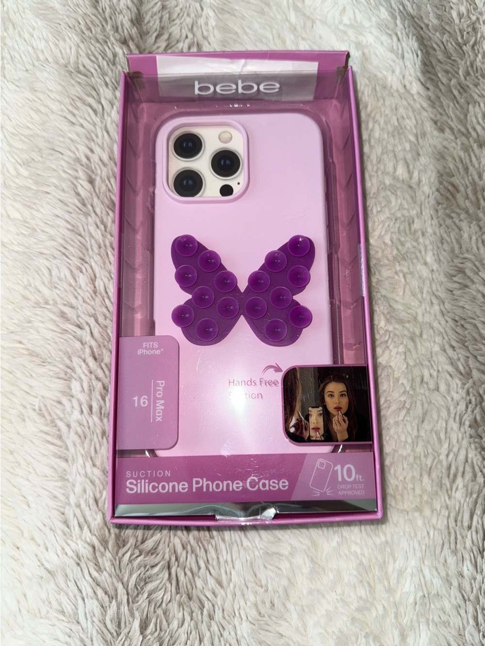 bebe Pink Silicone iPhone Case with Purple Suction Butterfly